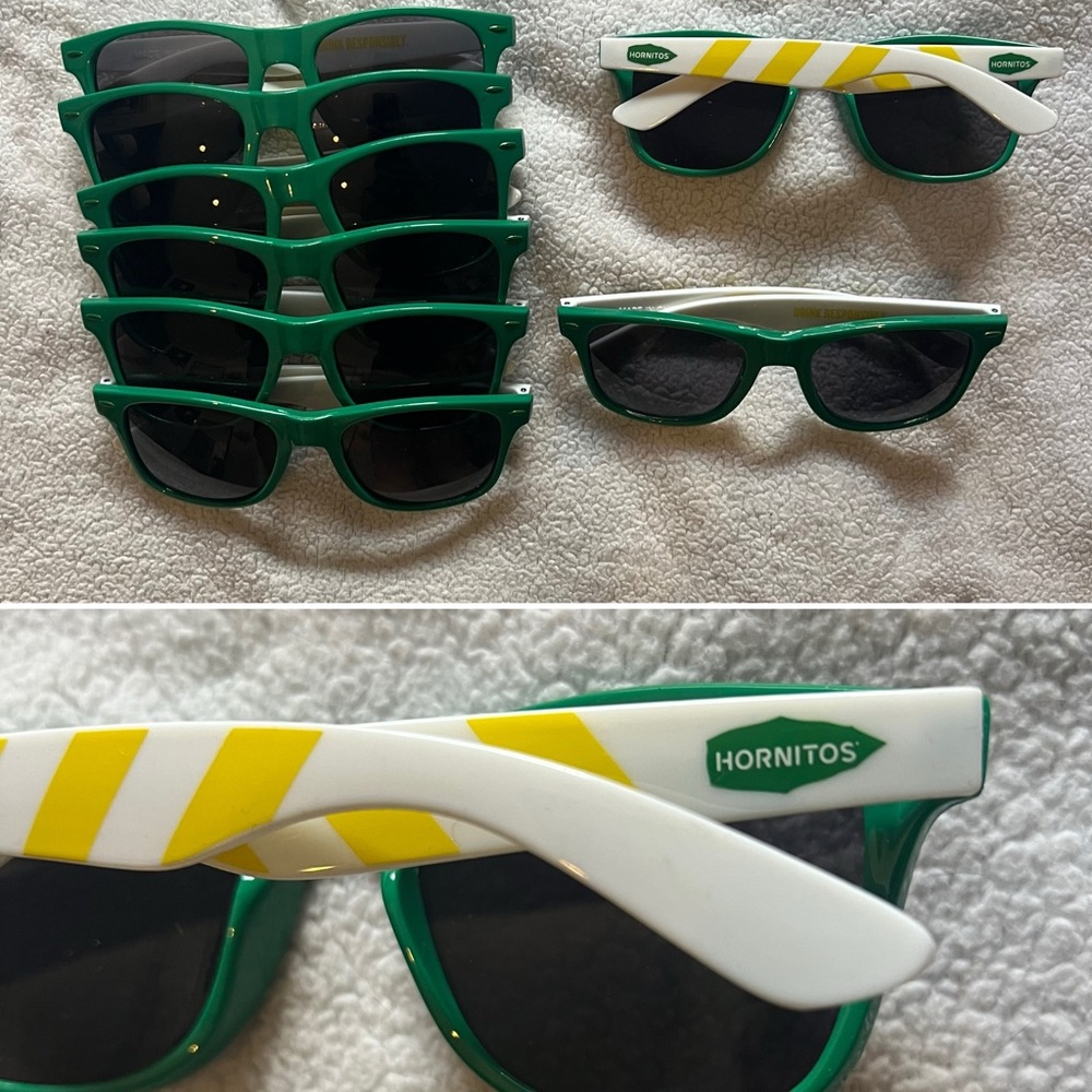 Set of 8 Hornitos Tequila Promo Sunglasses – Green with Yellow White Stripe New